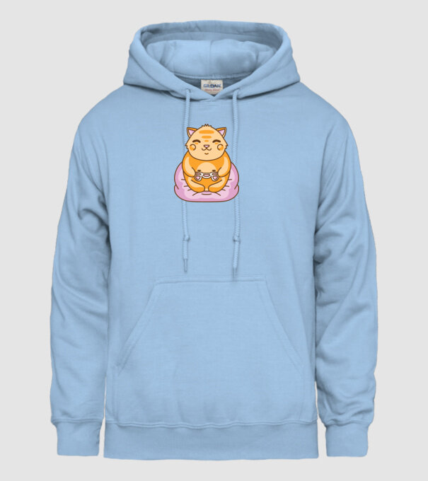 Pisică Gamer Kawaii model albastru deschis pe tricou