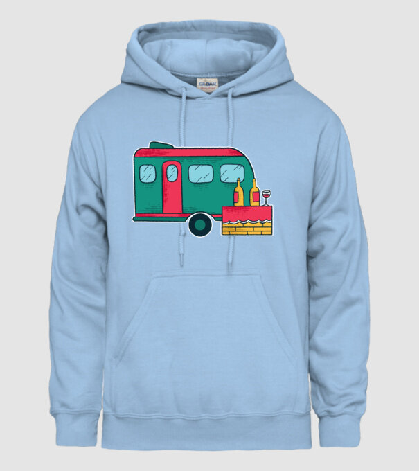 Autorulotă Camping model albastru deschis pe tricou