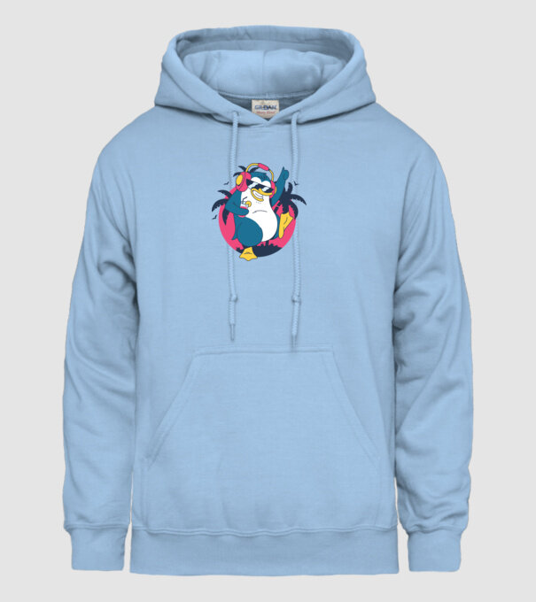 Pinguin de Petrecere model albastru deschis pe tricou