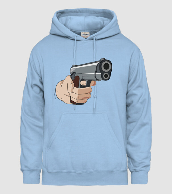 Pistol model albastru deschis pe tricou