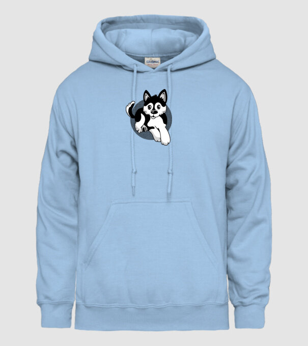 Câine Pomsky model albastru deschis pe tricou