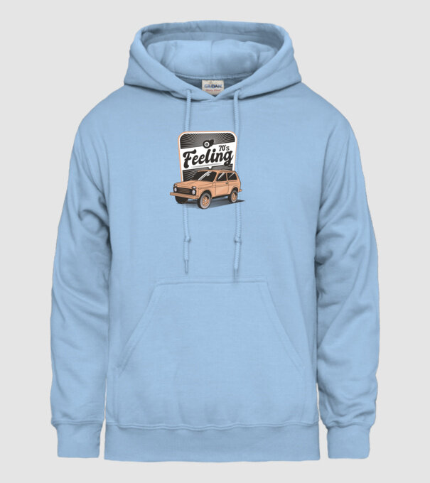 Mașină Retro anii 70 Lada Niva model albastru deschis pe tricou