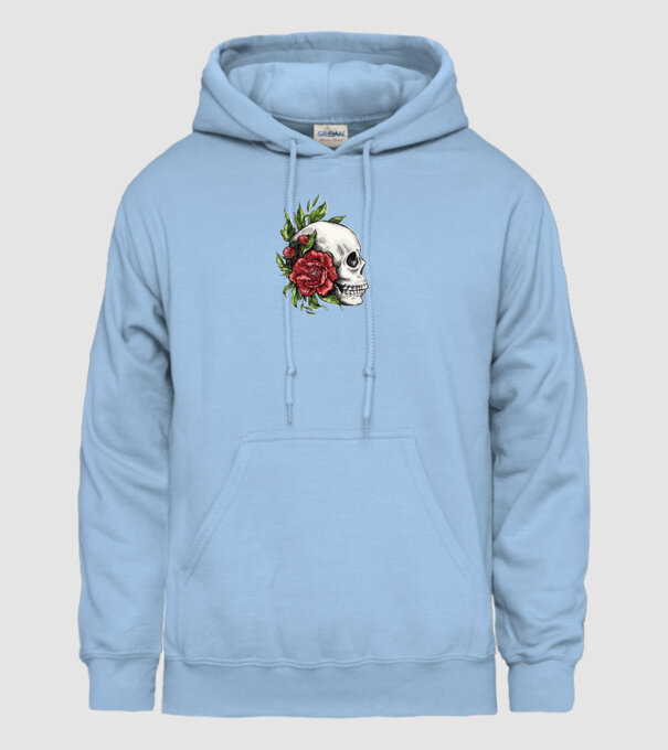 Trandafiri și craniu model albastru deschis pe tricou