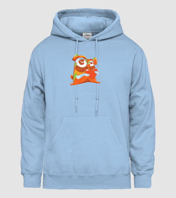 Mops colorat model albastru deschis pe tricou