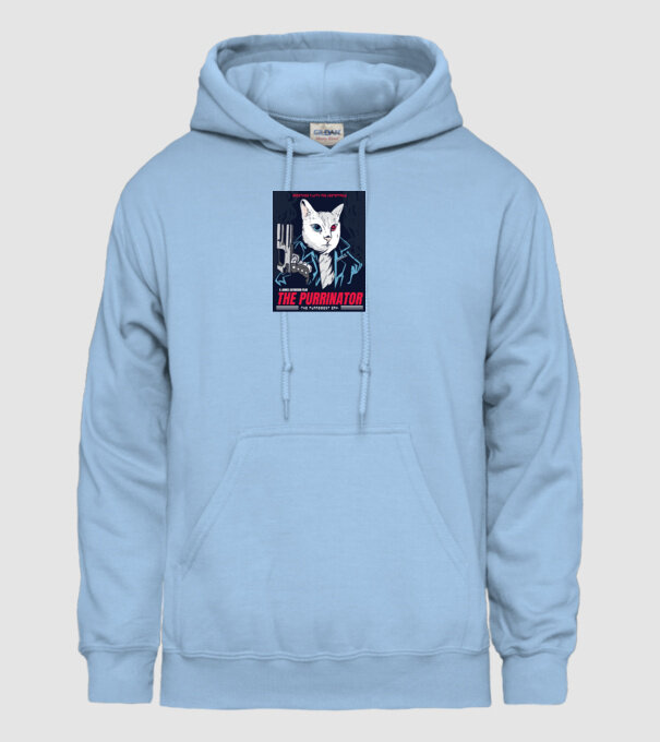 The Purrinator Pisică model albastru deschis pe tricou