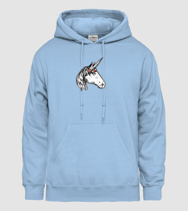 Cal Unicorn model albastru deschis pe tricou