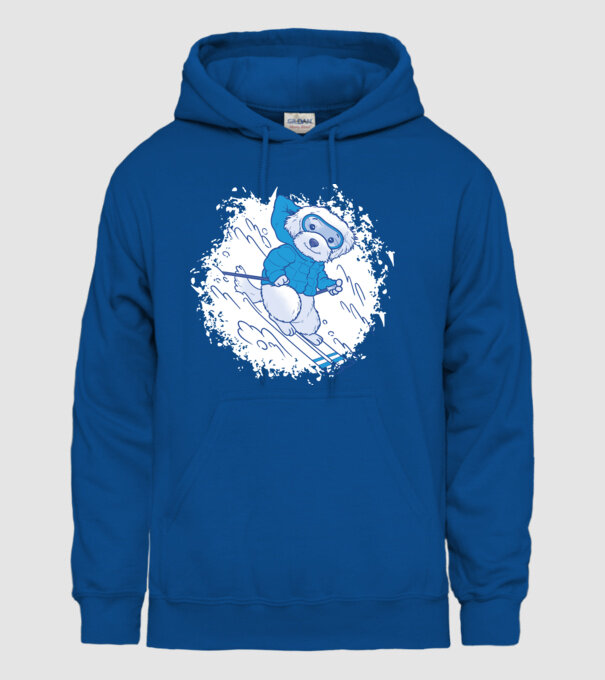 Câine drăguț schiind model albastru regal pe tricou