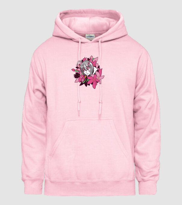 Anime fată printre flori model roz deschis pe tricou
