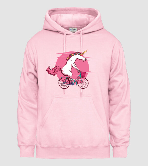 Unicorn cu bicicletă model roz deschis pe tricou