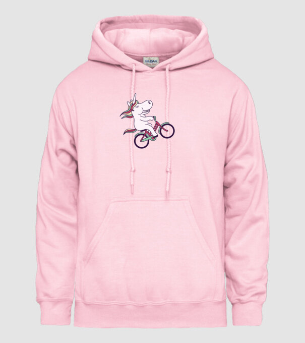 unicorn cu bicicletă model roz deschis pe tricou