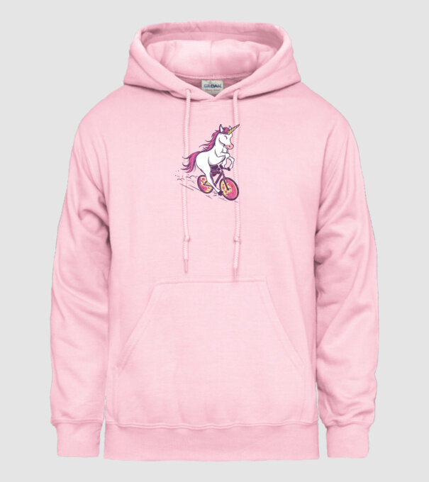 unicorn cu bicicletă model roz deschis pe tricou