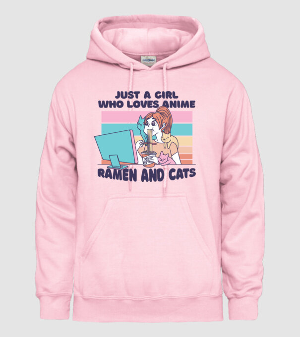 Doar o fată căreia îi place Anime, Ramen și pisicile model roz deschis pe tricou