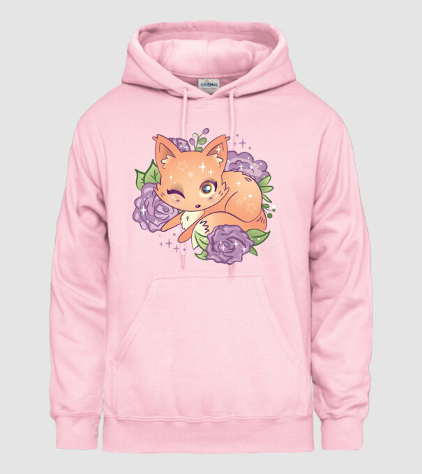 Vulpe Drăguță Anime model roz deschis pe tricou