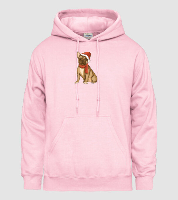 Bulldog francez de Crăciun model roz deschis pe tricou
