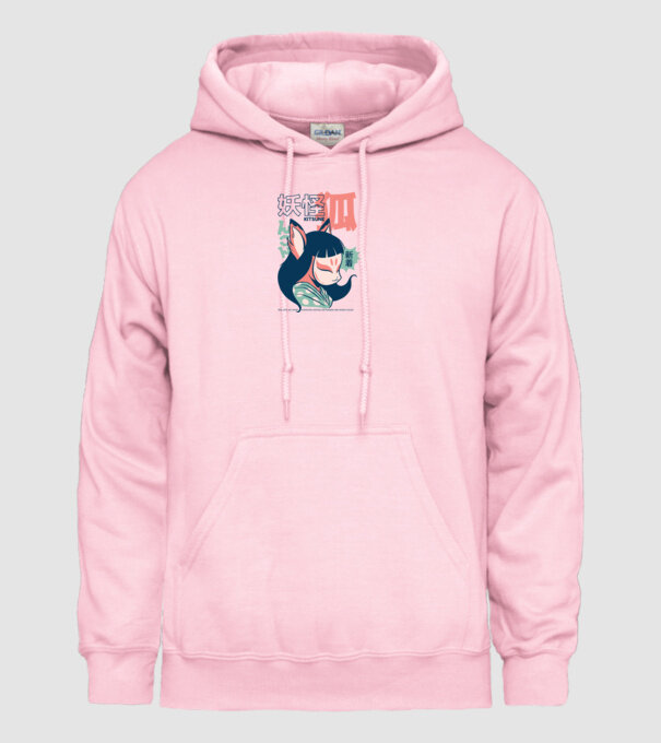 Kitsune Yokai Anime model roz deschis pe tricou