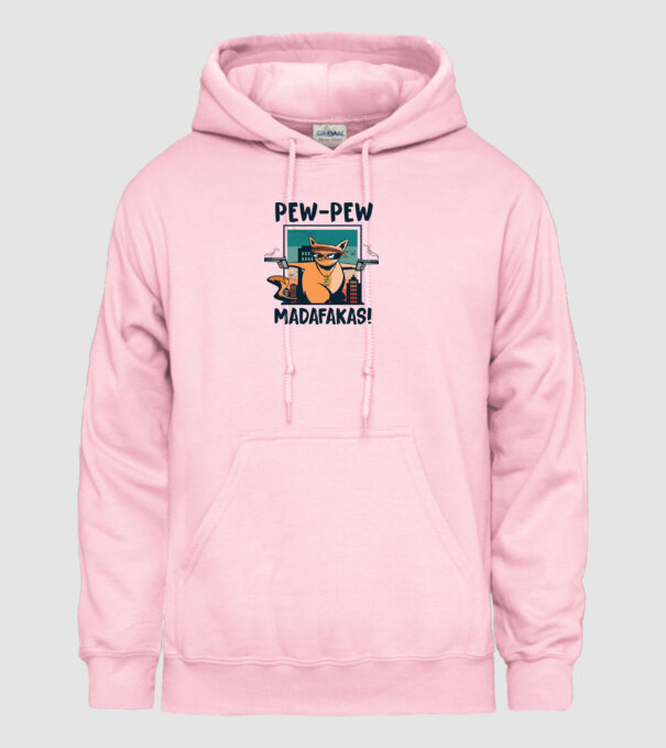 Pew Pew Pew Madafakas Pisică dark model roz deschis pe tricou