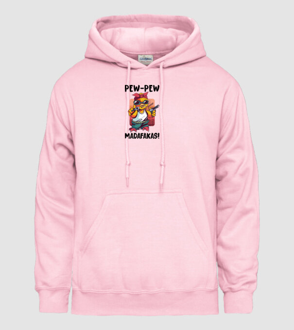 Pew Pew Pew Madafakas Pui alb model roz deschis pe tricou
