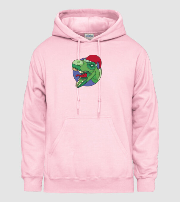 T-rex Santa model roz deschis pe tricou