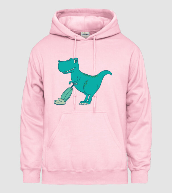 T-rex făcând curățenie model roz deschis pe tricou