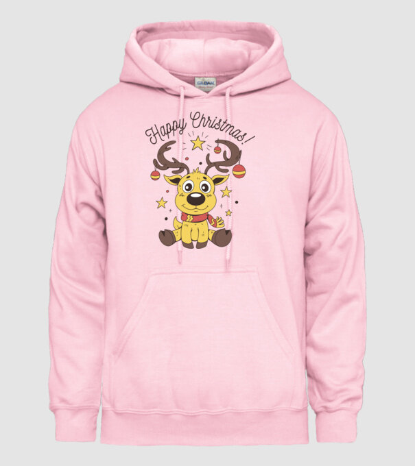 Happy Christmas Reindeer Alb model roz deschis pe tricou