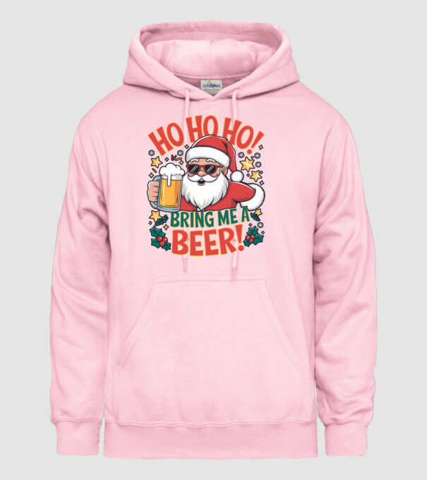 HO HO HO bring me a BEER santa Alb model roz deschis pe tricou