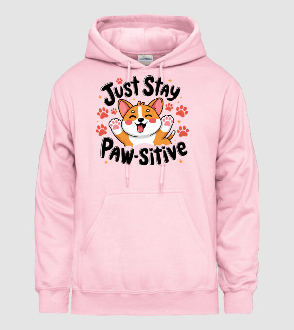 Just Stay Paw-sitive Alb model roz deschis pe tricou