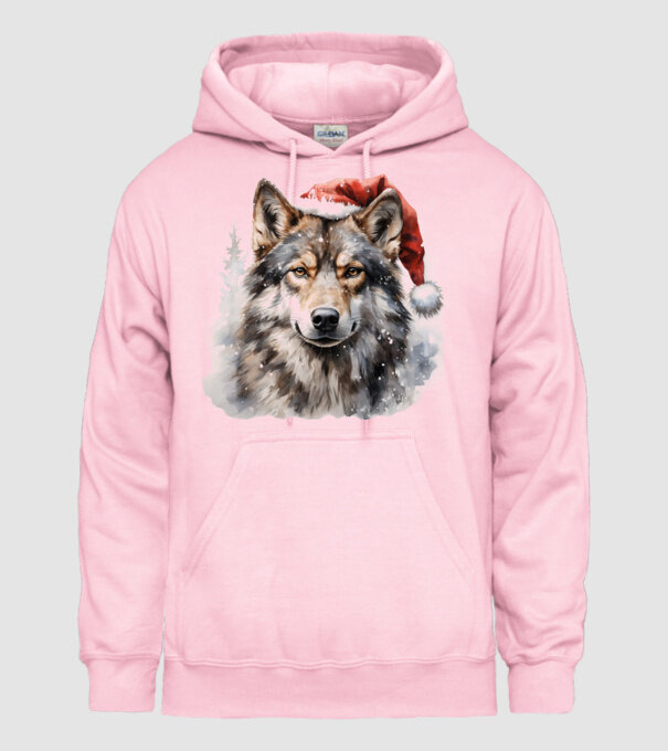 Lupul de Crăciun Alb model roz deschis pe tricou