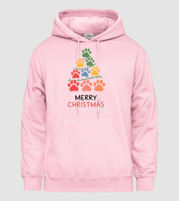 Merry Christmas Paws Alb model roz deschis pe tricou