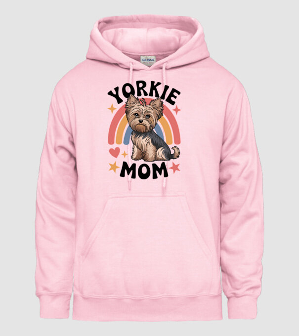 Yorkie Mom Alb model roz deschis pe tricou