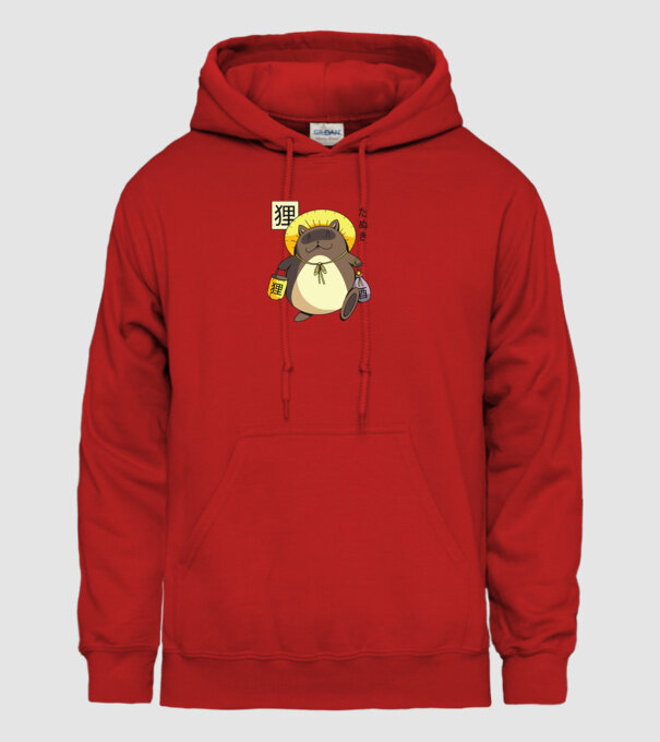 Tanuki Yokai model roșu pe tricou