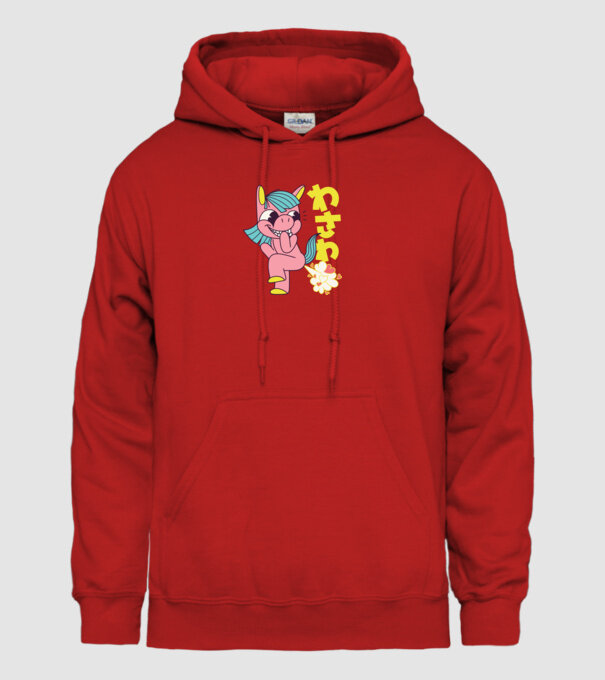 Bășică Unicorn model roșu pe tricou