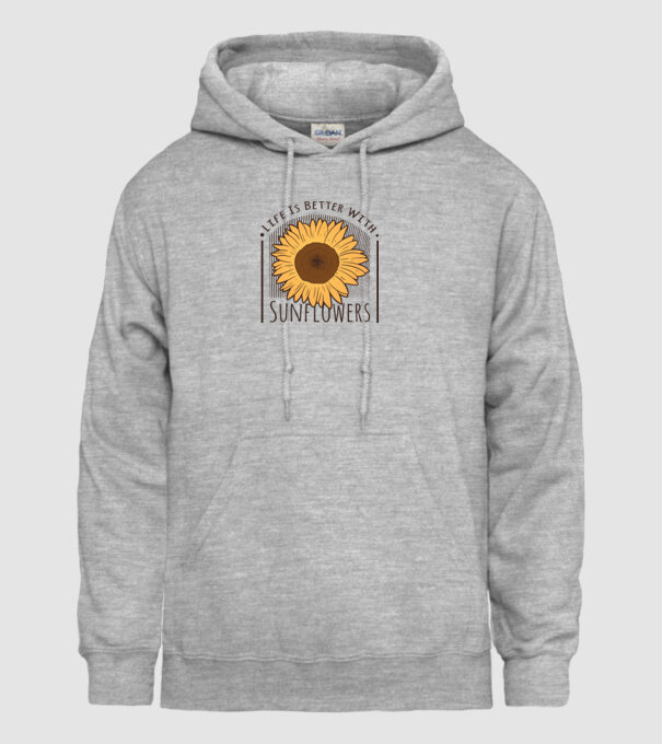 Viața este mai frumoasă cu floarea-soarelui model gri pe tricou