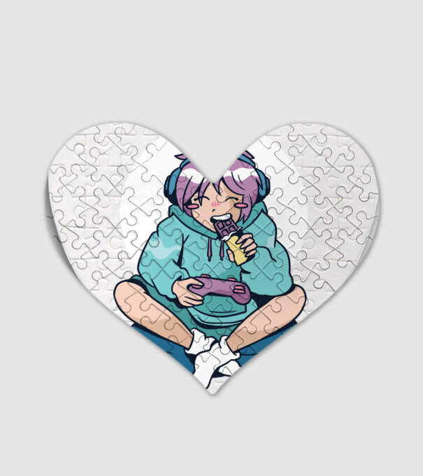 Anime Gamer Fată cu ciocolată model alb pe tricou