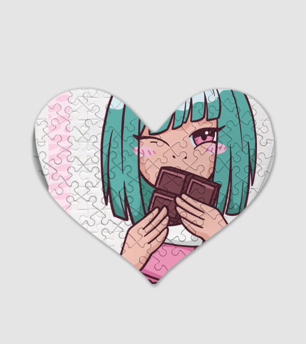 Anime fată cu ciocolată model alb pe tricou