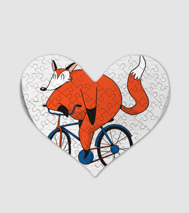 Vulpe cu bicicletă model alb pe tricou