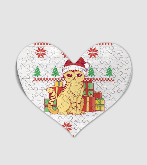 Pulover urât cu pisică model alb pe tricou