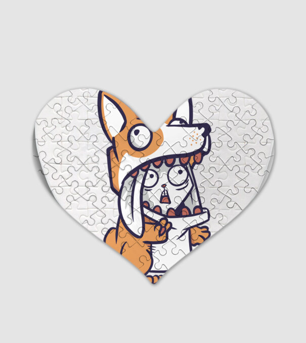 Iepuraș drăguț în costum Corgi model alb pe tricou