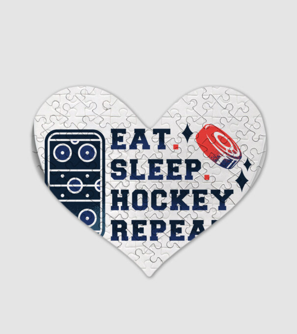 Eat Sleep Hockey Repeat model alb pe tricou