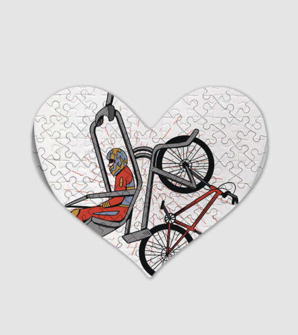 Biciclist montain bike pe teleferic model alb pe tricou