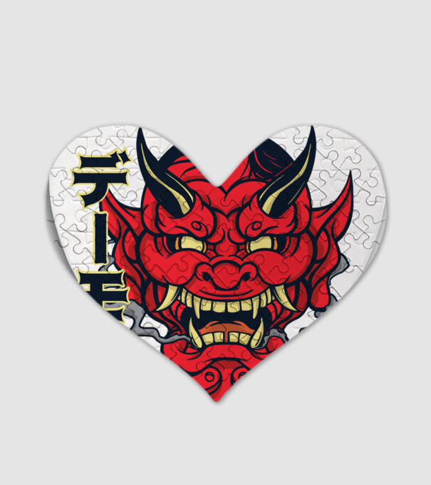 Mască demon chinez model alb pe tricou