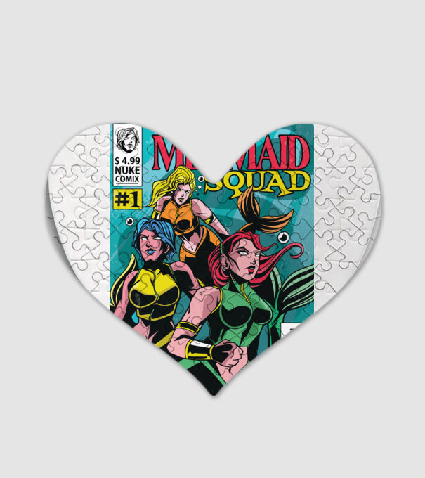 benzi desenate Mermaid Squad model alb pe tricou