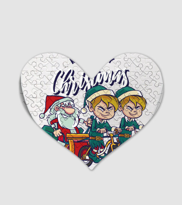 Merry Christmas Moș Crăciun cu sanie cu bicicletă model alb pe tricou