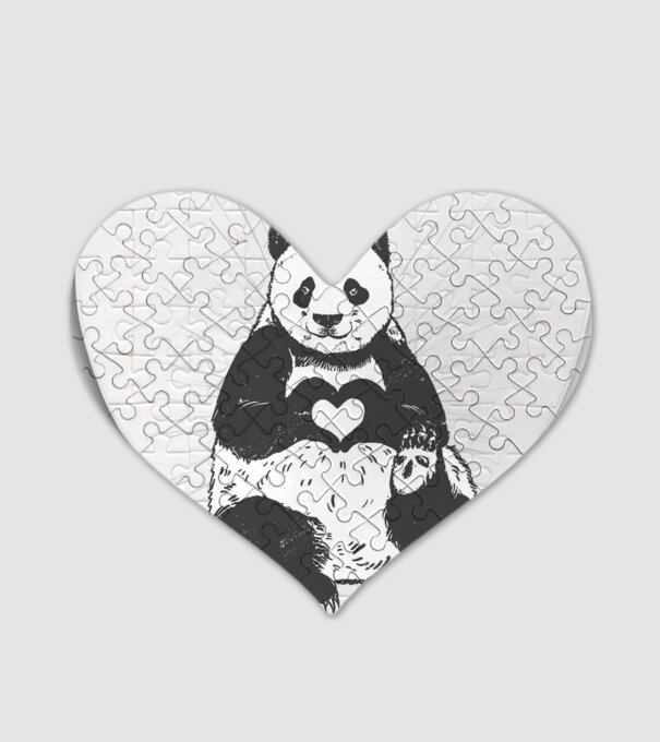 Inimă panda model alb pe tricou