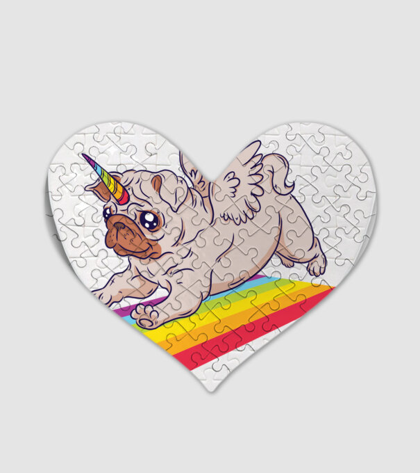 Pugicorn - mops unicorn model alb pe tricou