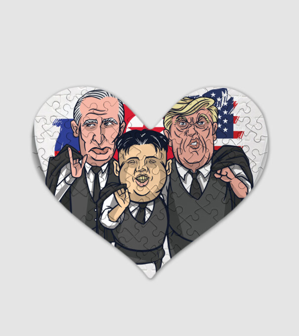 Trump, Putin, Kim - trei prieteni buni model alb pe tricou