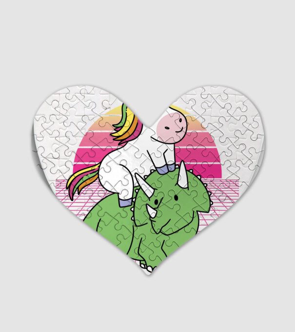 Unicorn pe dinozaur retro model alb pe tricou