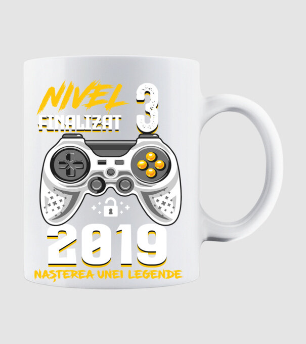 Nivel 3 finalizat. 2019 nașterea unei legende model alb pe tricou