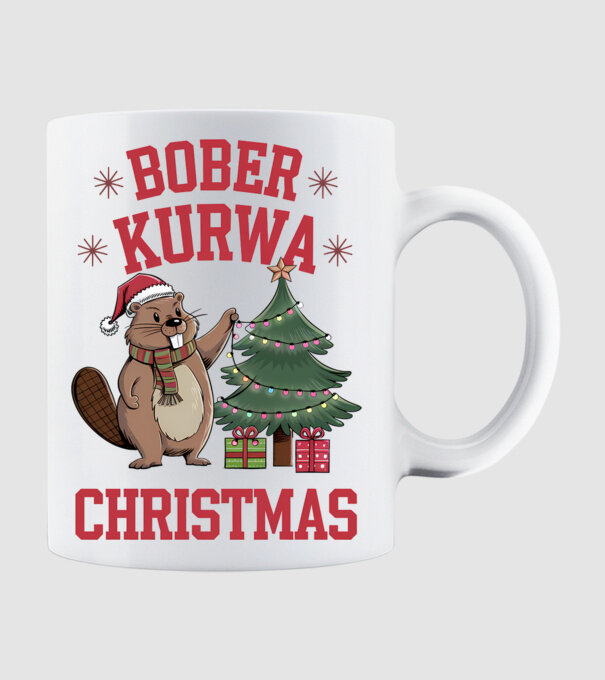 Bober Kurwa Christmas 3 model alb pe tricou