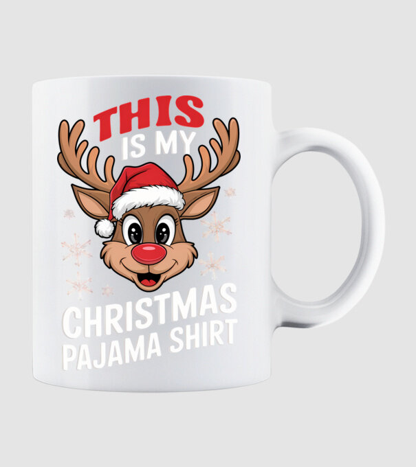 Christmas Pajama Reindeer Negru model alb pe tricou