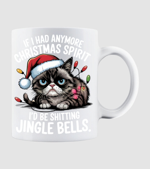 Christmas Spirit Grumpy Cat Negru model alb pe tricou